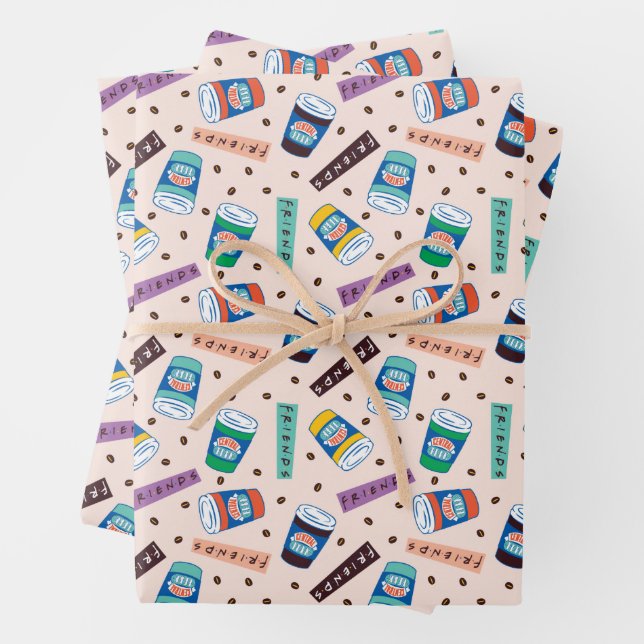 FRIENDS™ | Central Perk Vibrant Coffee Pattern Wrapping Paper Sheets (In situ)