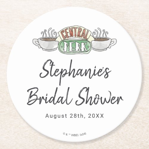 FRIENDSâ  Central Perk Watercolor Bridal Shower Round Paper Coaster