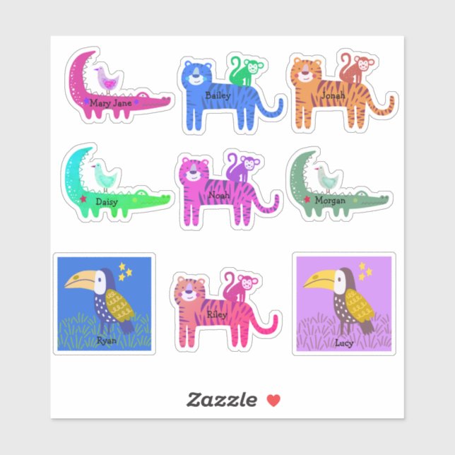 Friends Custom Name Cute Assorted Animals and Bird Sticker (Sheet)