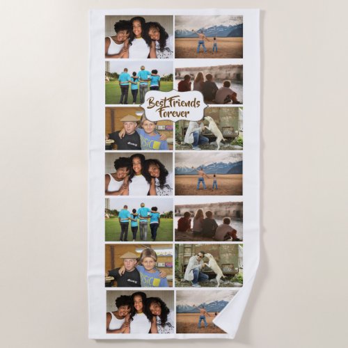 Friends DIY 6 photo collage white reunion party Beach Towel
