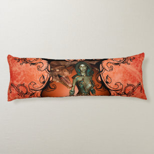 Friends, dragon with fighter in a decorative frame body pillow