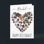Friends Family Photo Heart Collage Happy Birthday Card<br><div class="desc">This cute and fun happy birthday card is perfect for any sentimental woman. It features 38 photos arranged in the shape of a heart and features a personalized message in handwritten signature script typography on top of a white background. It's modern, sweet, elegant, girly, and playful; the perfect design to...</div>