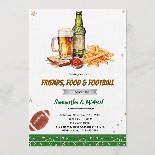 Friends Food and Football party invitation (Front)