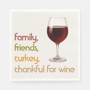 Friends Food Turkey and Wine   Modern Thanksgiving Napkins