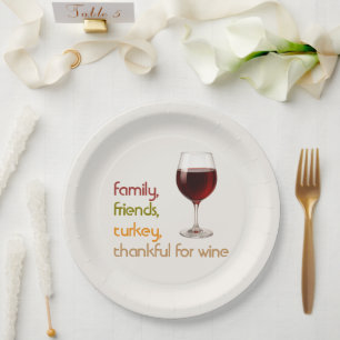 Friends Food Turkey and Wine Modern Thanksgiving Paper Plates