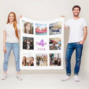 Friends for ever photo collage white pink fleece blanket