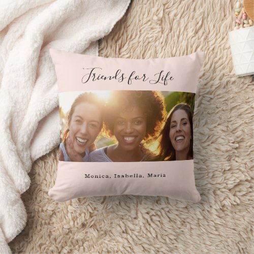 Friends for life BFF names rose gold photo Throw Pillow