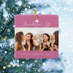 Friends for life dark pink photo names keepsake ceramic ornament<br><div class="desc">A gift for your best friend(s) for birthdays,  Christmas or a special event. Text: Friends for Life,  written with a trendy hand lettered style script. Personalize and use your own photo and names. A dark pink colored background.</div>