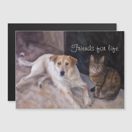 Friends For Life Dog And Cat Magnetic Card (Front/Back)