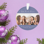 Friends for life photo dusty blue names ornament<br><div class="desc">A gift for your best friend(s) for birthdays,  Christmas or a special event. Text: Friends for Life,  written with a trendy hand lettered style script. Personalize and use your own photo and names. A trendy dark blue colored background.</div>