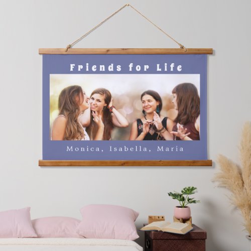 Friends for life photo names blue white hanging tapestry