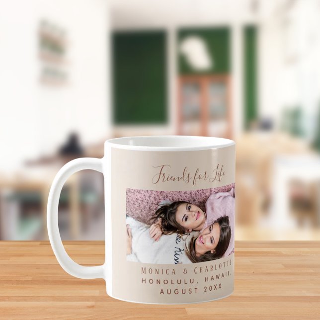 Friends for life photo names champagne beige coffee mug (Creator Uploaded)