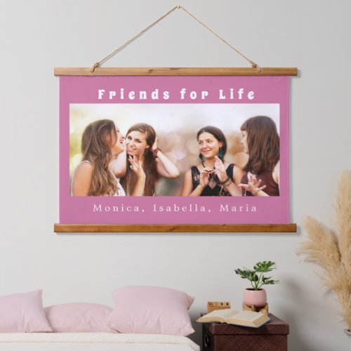 Friends for life photo names dark pink hanging tapestry