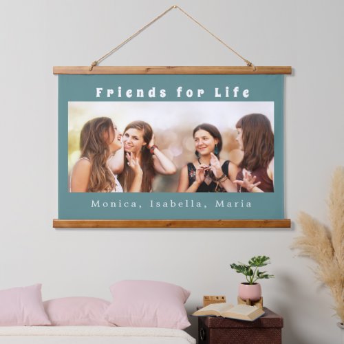 Friends for life photo names green dark cyan green hanging tapestry