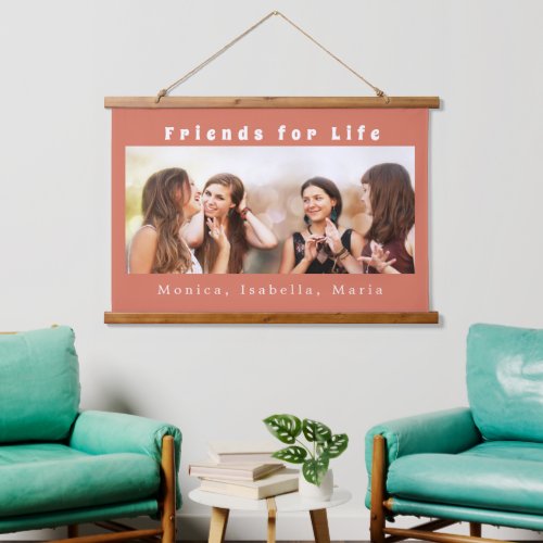 Friends for life photo names terracotta earth hanging tapestry