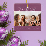 Friends for life photo purple names keepsake ceramic ornament<br><div class="desc">A gift for your best friend(s) for birthdays,  Christmas or a special event. Text: Friends for Life,  written with a trendy hand lettered style script. Personalize and use your own photo and names. A chic purple,  plum colored background.</div>