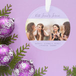 Friends for life photo violet names keepsake ornament<br><div class="desc">A gift for your best friend(s) for birthdays,  Christmas or a special event. Text: Friends for Life,  written with a trendy hand lettered style script. Personalize and use your own photo and names. A trendy violet,  lavender colored background.</div>