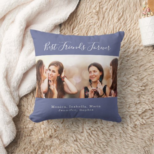 Friends forener dusty blue photo names throw pillow