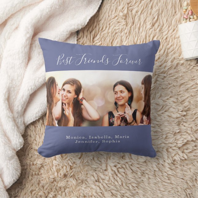 Friends forener dusty blue photo names throw pillow (Blanket)