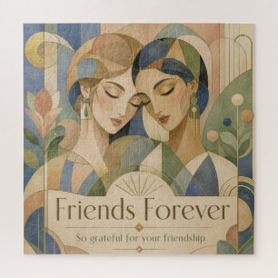 Friends Forever Art Deco Two Women Portrait Jigsaw Puzzle