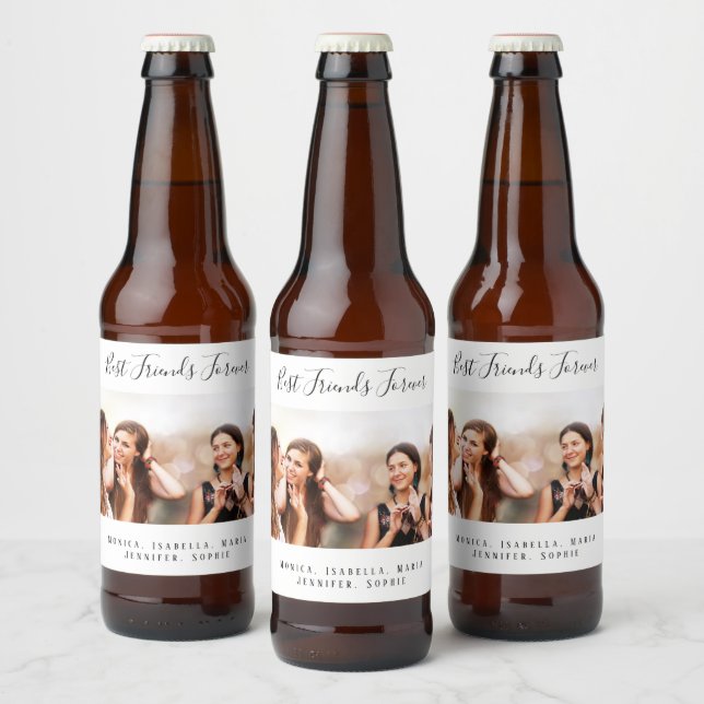 Friends forever besties photo party names beer bottle label (Bottles)