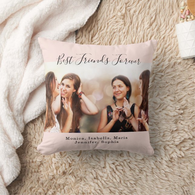 Friends forever BFF custom photo names pink Throw Pillow (Blanket)