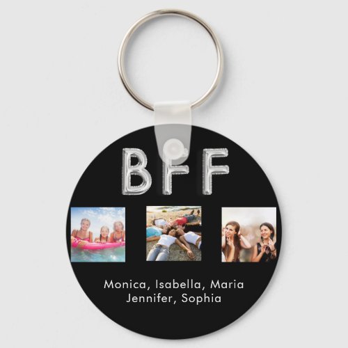 Friends forever BFF photo names black silver Keychain