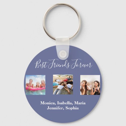 Friends forever BFF photo names blue Keychain
