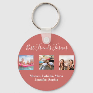 Friends forever BFF photo names brown red Keychain