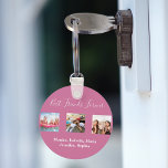 Friends forever BFF photo names pink Keychain<br><div class="desc">A gift for your best friend(s) for birthdays,  Christmas or a special event. White text: Best Friends Forever,  written with a trendy hand lettered style script. Personalize and use your own photos and names. A dark pink colored background.</div>