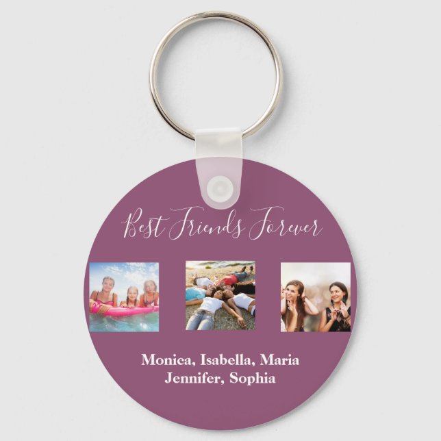 Friends forever BFF photo names purple Keychain (Front)