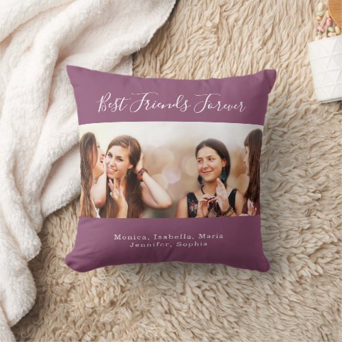 Friends forever BFF photo names purple Throw Pillow