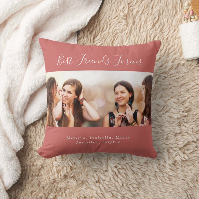 Friends forever BFF photo names terracotta Throw Pillow (Blanket)