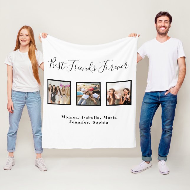 Friends forever BFF photo names white Fleece Blanket (In Situ)