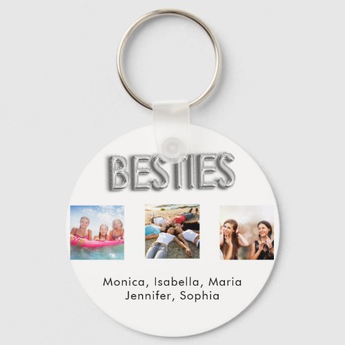 Friends forever BFF photo names white silver Keychain