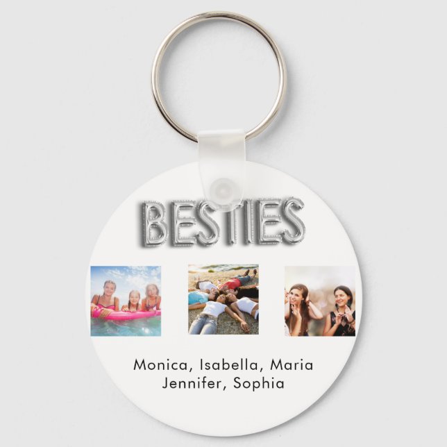 Friends forever BFF photo names white silver Keychain (Front)