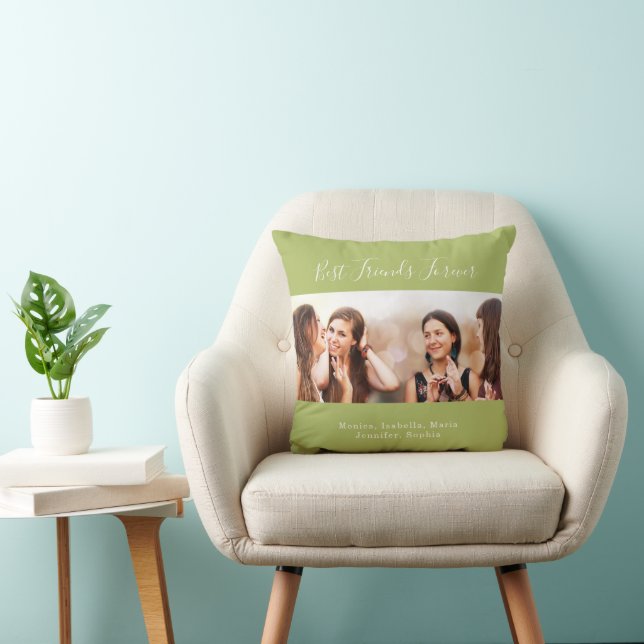 Friends forever BFF photo names yellow green Throw Pillow (Chair)