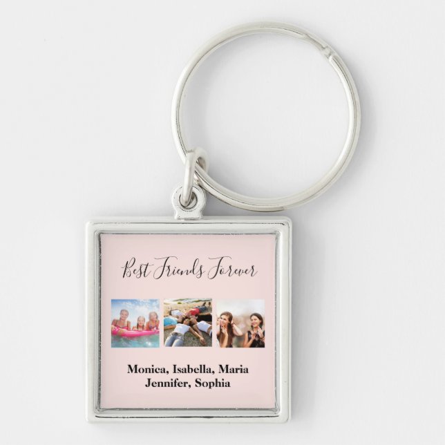 Friends forever BFF photo rose gold blush Keychain (Front)