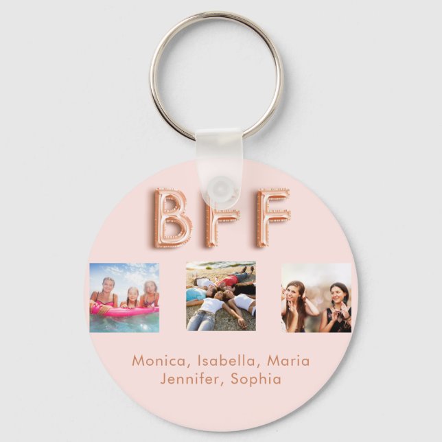 Friends forever BFF photo rose gold names Keychain (Front)