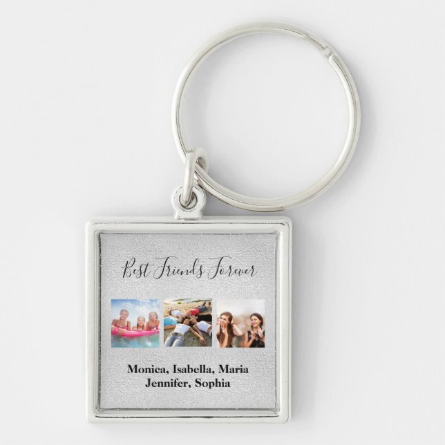 Friends forever BFF silver photo names Keychain (Front)