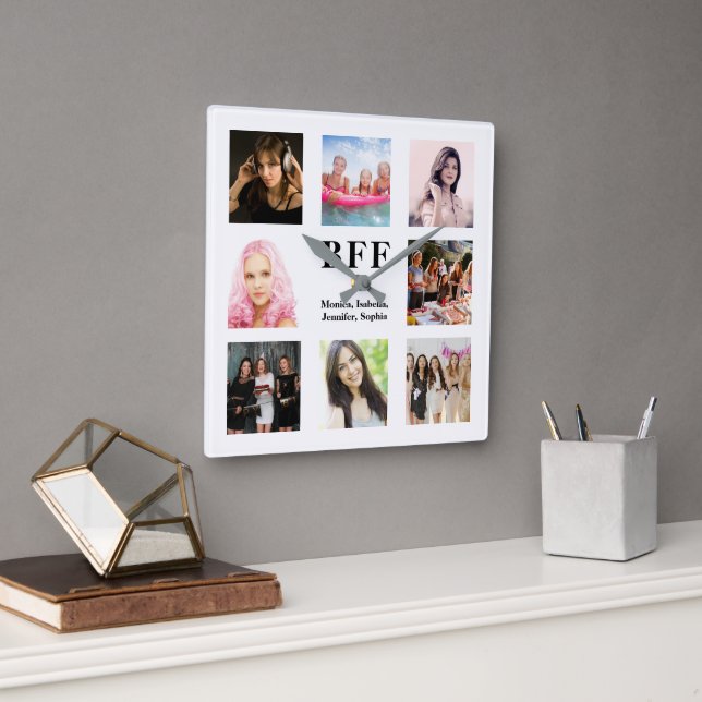 Friends forever bff white photo square wall clock (Office)