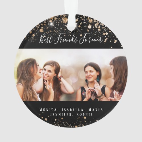 Friends forever black gold glitter name photo ornament