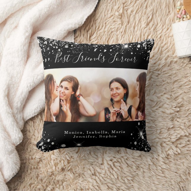 Friends forever black silver glitter photo throw pillow (Blanket)