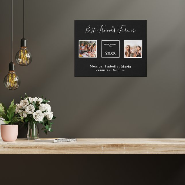 Friends forever black white names photo faux canvas print (Creator Uploaded)
