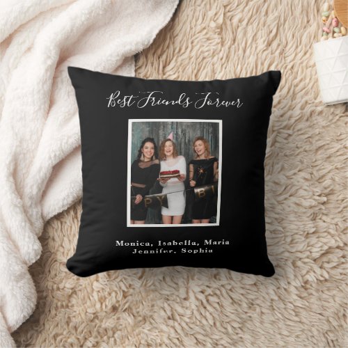 Friends forever black white names photo throw pillow