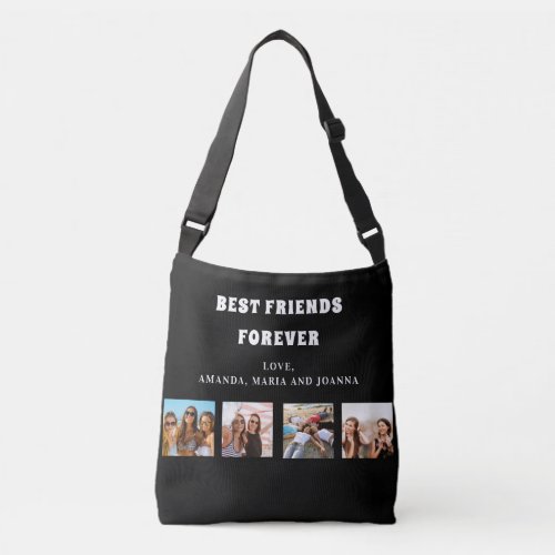Friends forever black white photo collage names crossbody bag