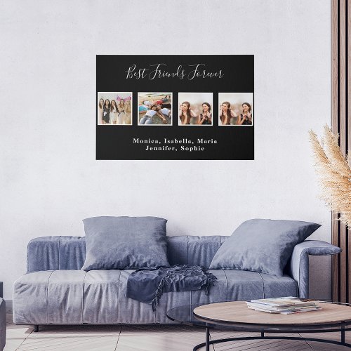 Friends forever black white photo names faux canvas print