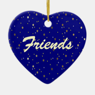 Friends Forever Blue Golden Stars Heart Ornament