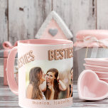 Friends forever blush pink besties BFF photo Mug<br><div class="desc">A gift for your best friend(s) for birthday favor,  Christmas or a special event. Rose gold balloon style text: Besties (x3).  Personalize and use your own photo and names. A girly blush pink,  rose gold colored background.</div>