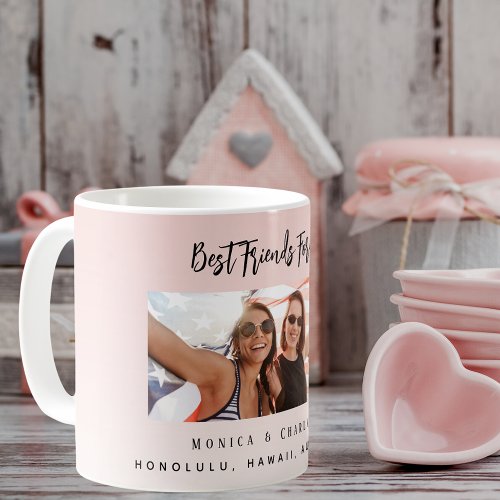 Friends forever blush pink photo names coffee mug